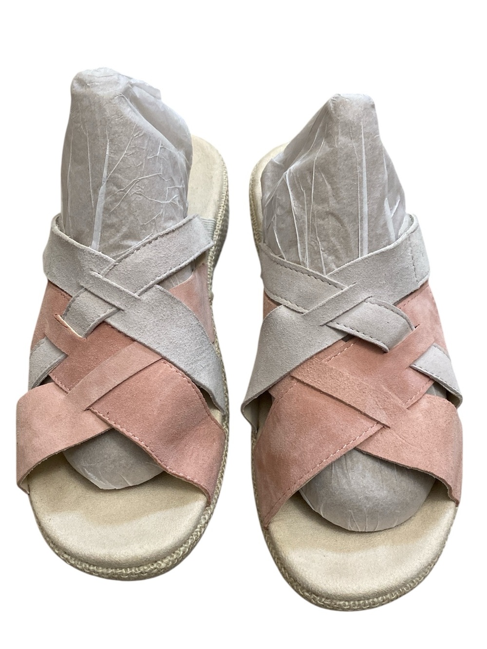 Spenco Suede Crisscross Slide Comfort Sandals in Blush and Light Gray 8.5 W